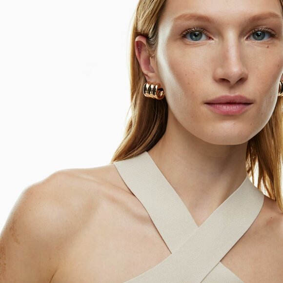 NWT Aritzia Babaton Sculpt Knit Criss Cross Tank XXS Matte Pearl - Picture 3 of 10